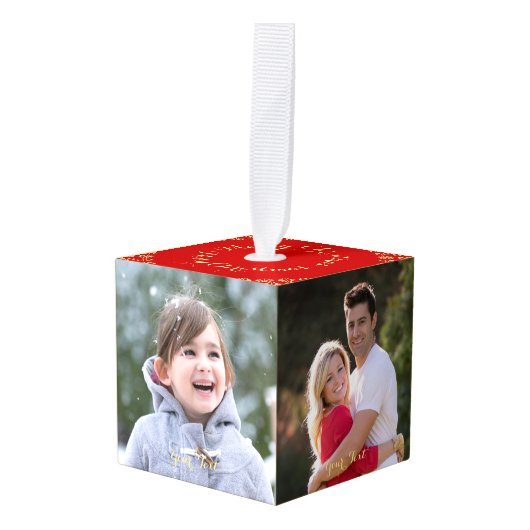 DIY独自の写真を作成するホリデークリスマスデコール キューブオーナメント (正面アングル)