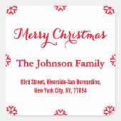 DIY白エレガント赤スクリプトクリスマススノーフレーク スクエアシール (正面)