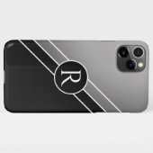 DIY白モノグラム円の対角線（灰色/黒） iPhoneケース (裏面横)