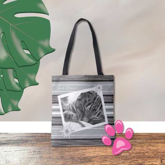 DIY白黒トートバッグストライプの(猫写真付) トートバッグ