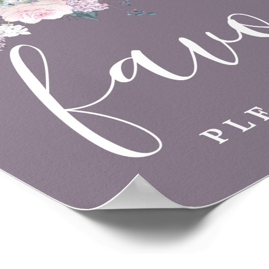 DIY紫素朴白フローラ結婚式の引き出物標識 ポスター (角)