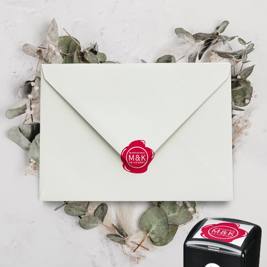 DIY結婚の赤おもしろいフェイクワックスシールモノグラム セルフインキングスタンプ