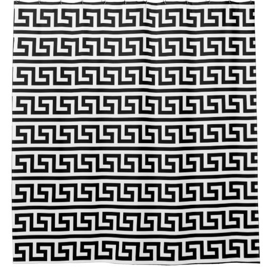 DIY背景白黒ギリシャ鍵パターン#1 シャワーカーテン (正面)