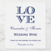 DIY背景色ネイビーブルーラブ文字デザイン ワインラベル (シングルラベル)