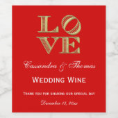 DIY背景色、フェイク金ゴールド愛文字デザイン ワインラベル (シングルラベル)