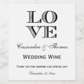 DIY背景色、黒の愛文字デザイン ワインラベル (シングルラベル)