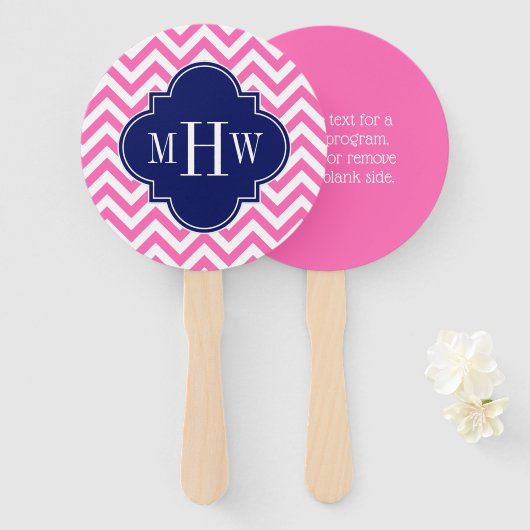 DIY背景Wht Chevron ZigZag Blue 5cモノグラム ハンドファン (正面&裏面)