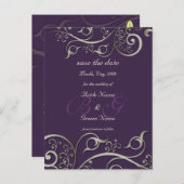 diy色、日付を保存する、モノグラム銀の渦巻き 案内ポストカード (正面/裏面)