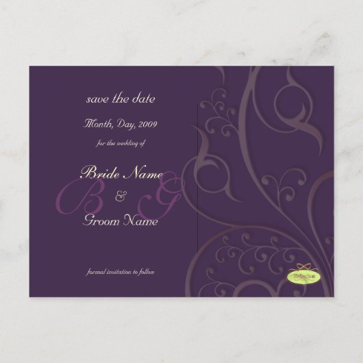 diy色、日付を保存する、モノグラム銀の渦巻き 案内ポストカード (裏面)