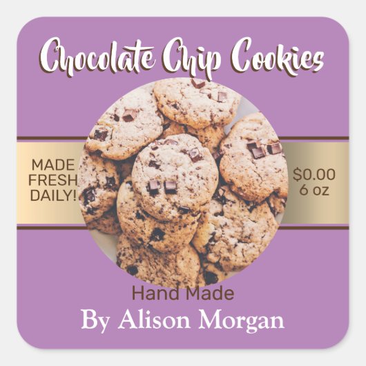 DIY製品ラベル、フォトロゴアート、ラベンダー&金ゴールド スクエアシール (正面)