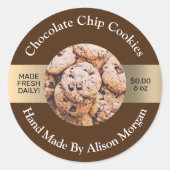 DIY製品ラベル、写真、名前、情報、ブラウン&金ゴールド ラウンドシール (正面)