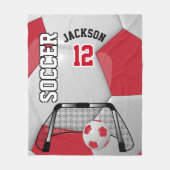 DIY赤と白文字付きサッカーボール フリースブランケット (正面)