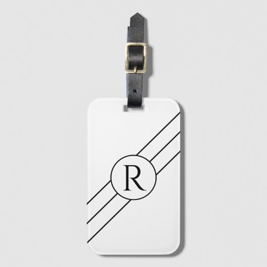 DIY黒モノグラム（円、対角線、白） ラゲッジタグ (正面縦)