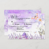 DIY エレガントなゴールドとパープルの蝶のRSVPカード 出欠カード (正面/裏面)