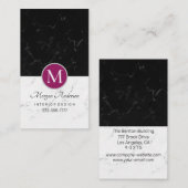 DIY エレガント Monogram、白と黒の大理石、紫 名刺 (正面/裏面)