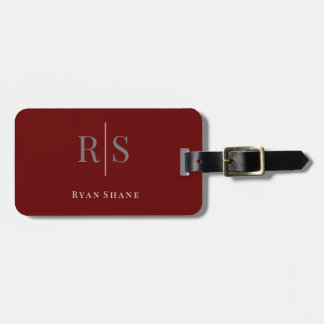 DIY エレガント Monogram & Name/Info、深いMaroon/Gray ラゲッジタグ
