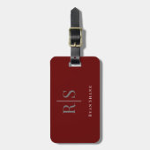 DIY エレガント Monogram & Name/Info、深いMaroon/Gray ラゲッジタグ (正面縦)