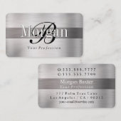 DIY エレガント Monogram Name, Lt & Dkブラシ付きスチール2 名刺 (正面/裏面)