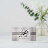 DIY エレガント Monogram Name, Lt & Dkブラシ付きスチール2 名刺 (スタンド正面)