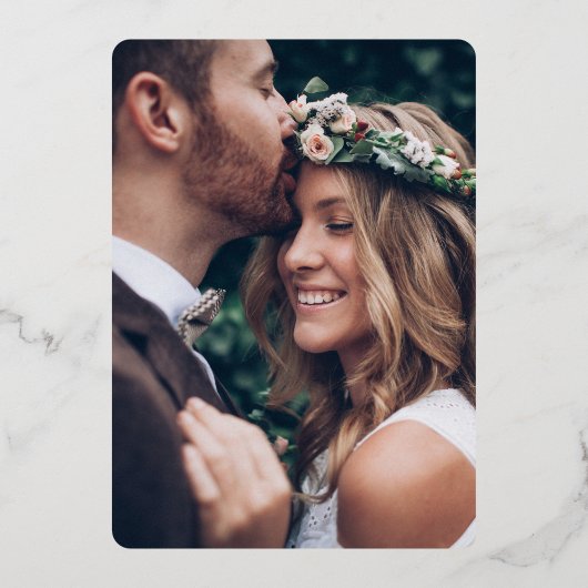 DIY カラー 私たちはこっそり結婚式 披露宴 1枚の写真 箔招待状 (裏面)