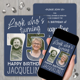 DIY カラー・誰が75歳の誕生日パーティー2枚の写真 招待状