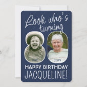 DIY カラー・誰が80歳？誕生日パーティー 2枚の写真 招待状 (正面)
