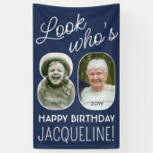DIY カラー・誰が80歳?誕生日パーティー 2枚の写真 横断幕 (縦)