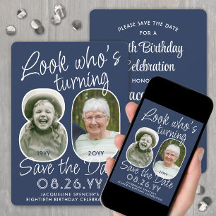 DIY カラー・誰が80歳?誕生日パーティー 2 写真 セーブザデート