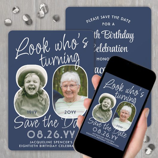 DIY カラー・誰が80歳？誕生日パーティー 2 写真 セーブザデート
