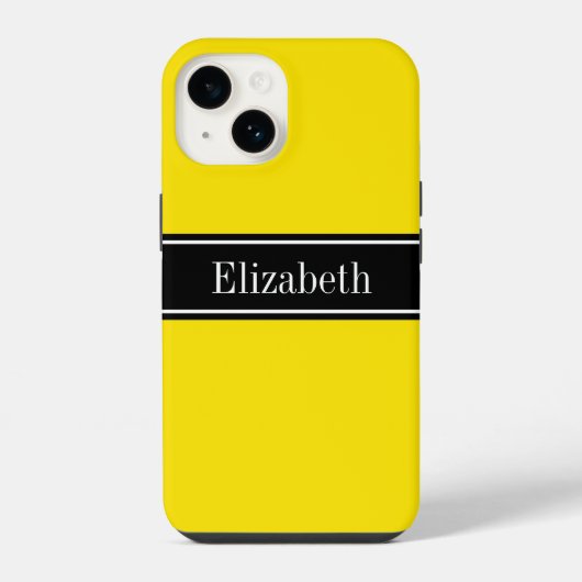 DIY カラー 黄色、黒 リボン 名前 モノグラム S iPhoneケース (裏面)