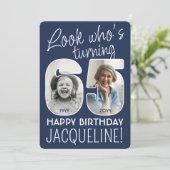 DIY カラー・65歳の誕生日パーティーは誰? 2枚の写真 招待状 (スタンド正面)
