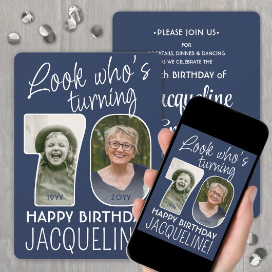 DIY カラー・70歳の誕生日パーティー2枚の写真 招待状