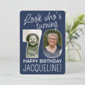 DIY カラー・70歳の誕生日パーティー2枚の写真 招待状 (スタンド正面)