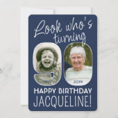 DIY カラー・90歳の誕生日パーティーは誰? 2枚の写真 招待状 (正面)