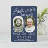DIY カラー・90歳の誕生日パーティー2枚の写真 セーブザデート (スタンド正面)