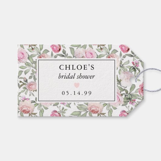 DIY ブッシュピンクのローズフラワーブライダルシャワー ギフトタグ (正面(横))