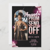 DIY ラグジュアリー プロム 送別 ブラック ピンク マーブル 招待状 (正面)