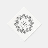 DIY ローズの花輪 2 初期 ウェディング モノグラム CO2 スタンダードカクテルナプキン (角)