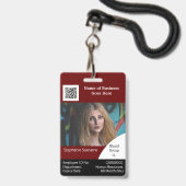 DIY 従業員IDカード ワインレッド 黒 白 バッジ (正面（ネックストラップ付）)