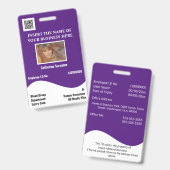 DIY 従業員IDカード 白波 紫 横型 バッジ (正面＆裏面)