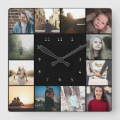 DIY 12パーソナライズされたフォトコラージュテンプレート スクエア壁時計 (正面)