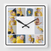 DIY 12パーソナライズされたフォトコラージュテンプレート スクエア壁時計 (正面)