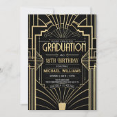 DIY 18誕生日卒業アールデコブラック金ゴールド 招待状 (正面)