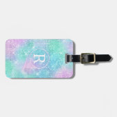 DIY 3-Dホワイトモノグラムサークル、虹色の輝き ラゲッジタグ (正面横)