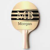 DIY 3-Dモノグラム/名前、黒/金ゴールド上のストライプ金ゴールド 卓球ラケット (裏面)