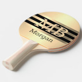 DIY 3-Dモノグラム/名前、黒/金ゴールド上のストライプ金ゴールド 卓球ラケット (正面アングル)
