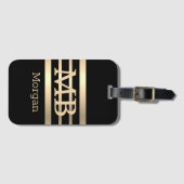 DIY 3-D金ゴールドモノグラム/名前、Bk/金ゴールド、ストライプブラック ラゲッジタグ (正面横)