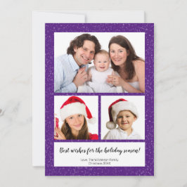 DIY 3 Photo Collage Name Year Snowy Purple シーズンカード