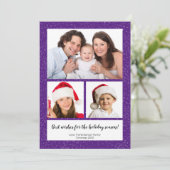 DIY 3 Photo Collage Name Year Snowy Purple シーズンカード (スタンド正面)