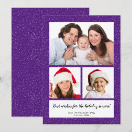 DIY 3 Photo Collage Name Year Snowy Purple シーズンカード
